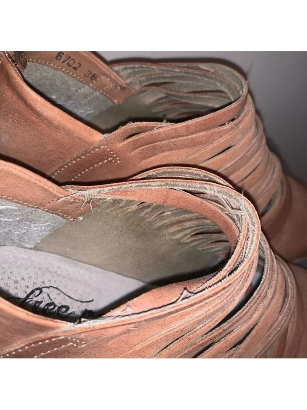 Free People Lost Valley Sliced Leather Booties Tan 38